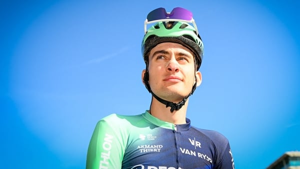Paul Seixas of Decathlon CMA CGM Team pictured at the start of the men elite race of the Liege-Bastogne-Liege UCI World Tour one day cycling race, 259,5km from Liege, over Bastogne to Liege, Sunday 26 April 2026.