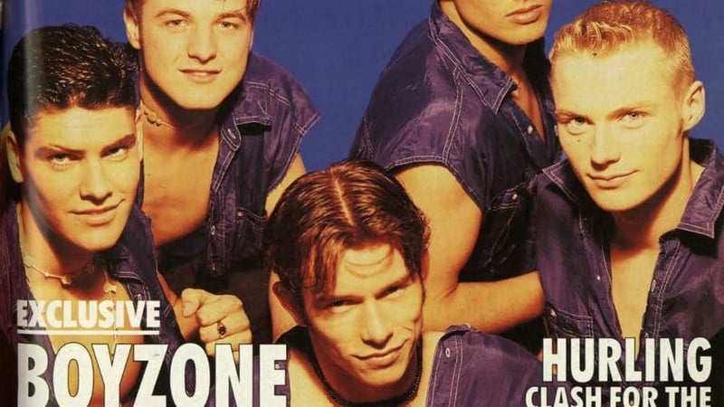 A detail of a 1995 RTÉ Guide cover featuring Boyzone