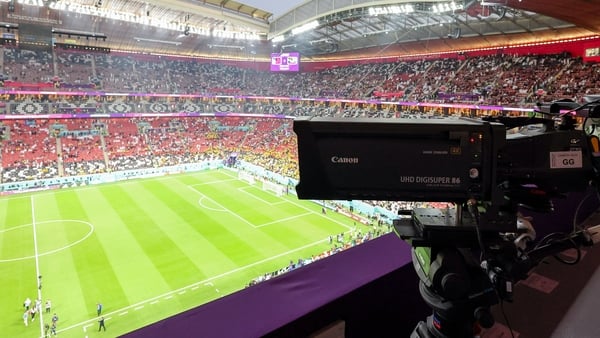 A television camera is seen in the gantry at Al Bayt Stadium during the FIFA World Cup Qatar 2022 Group A match between Qatar and Ecuador at Al Bayt Stadium on November 20, 2022 in Al Khor, Qatar.