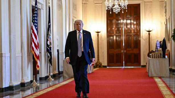 US President Donald Trump leaves after participating in a Small Business Summit in the East Room of the White House in Washington, DC