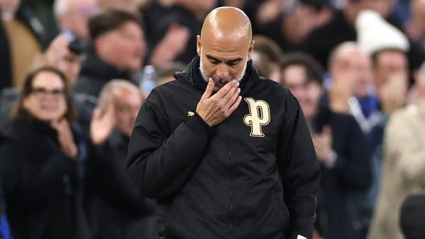 LIVERPOOL, ENGLAND - MAY 04: Manchester City Head Coach Pep Guardiola reacts on the sidelines during the Premier League match between Everton and Manchester City at Hill Dickinson Stadium on May 04, 2026 in Liverpool, England. (Photo by Stu Forster/Getty