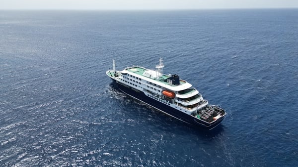 A cruise ship in the water