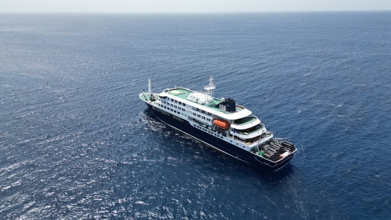 A cruise ship in the water