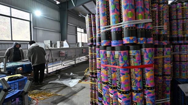 People work in a fireworks factory 