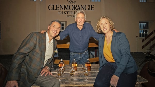 Glenmorangie of Harrison Ford with Dr Bill Lumsden (left) who helped the actor to create his own signature Scotch whisky. Mr Ford is launching the limited edition Glenmorangie Highland Scotch whisky on May 4 which happens to be Star Wars Day. Issue date: