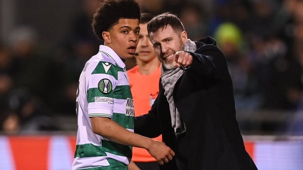 Shamrock Rovers manager Stephen Bradley issues instructions to Victor Ozhianvuna