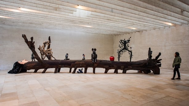 Visitors explore the Nordic Countries Pavilion at Giardini at the 61st International Art Exhibition