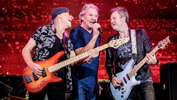 (L-R) Roger Glover, Ian Gillan, and Simon McBride of Deep Purple perform at Mediolanum Forum of Assago on 17 October, 2022 in Milan, Italy. (Photo by Sergione Infuso/Corbis via Getty Images)