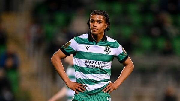 Victor Ozhianvuna of Shamrock Rovers during the SSE Airtricity Men's Premier Division match between Shamrock Rovers and Waterford at Tallaght Stadium in Dublin.