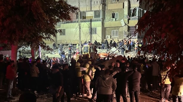 BEIRUT, LEBANON - MAY 06: A building collapses as a result of the Israeli attack targeting a commander of Hezbollahâs Radwan Force in Beirut, Lebanon on May 06, 2026. Israeli Defense Minister, Israel Katz announced that, following the ceasefire Israel carried out its first strike on the Lebanese cap