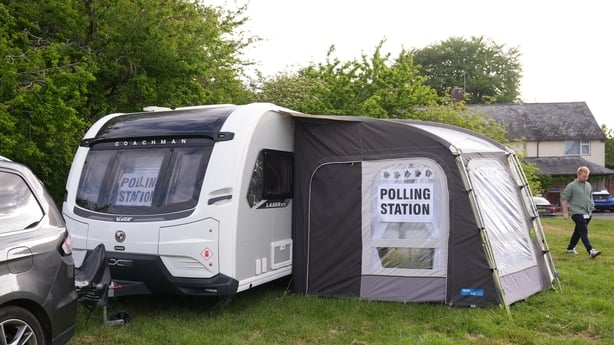 A caravan which is being used as a polling station 