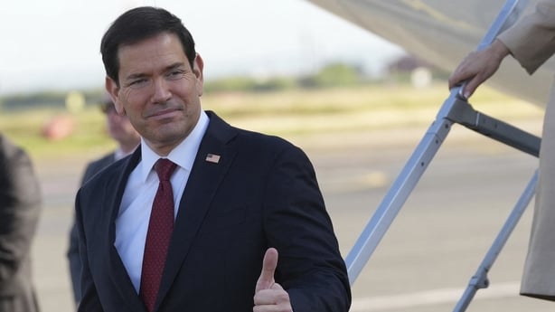 US Secretary of State Marco Rubio arrives at the Rome's Ciampino airport