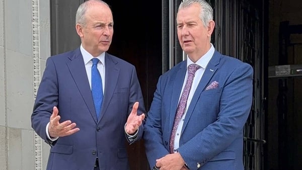 Micheal Martin pictured with Edwin Poots at Stormont Buildings in Belfast