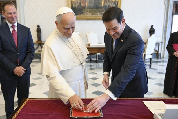 Pope Leo XIV exchanges gifts with US Secretary Of State Marco Rubio 