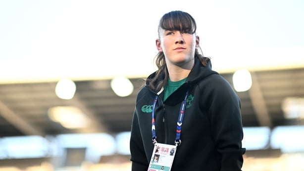 25 April 2026; Niamh Gallagher of Ireland before the Women's Six Nations Rugby Championship match between France and Ireland at Stade Marcel Michelin in Clermont, France. Photo by Shauna Clinton/Sportsfile