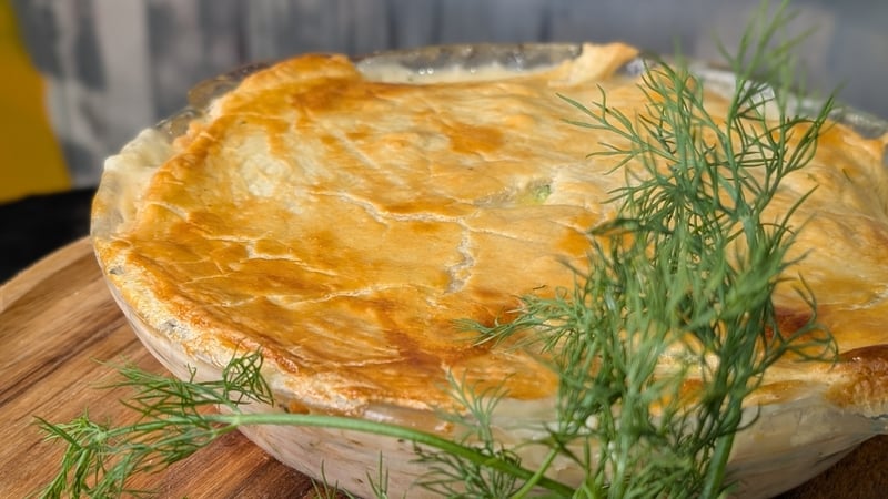 Trisha's poached Irish salmon & broccoli pie