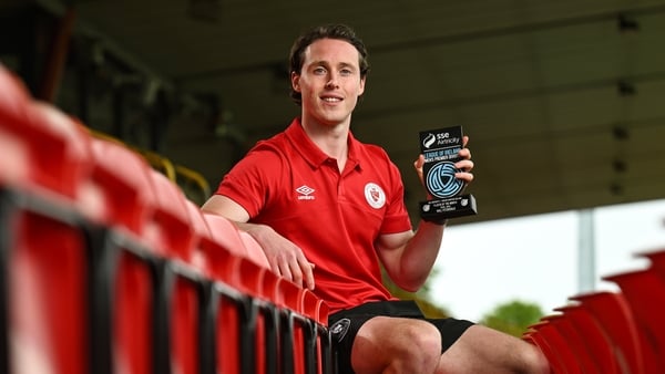 *** EMBARGO - STRICTLY NOT FOR PUBLICATION UNTIL 00:01 on 08 May 2026 *** 7 May 2026; Will Fitzgerald of Sligo Rovers poses for a portrait with his SSE Airtricity Men’s Premier Division Player of the Month April 2026 award at The Showgrounds in Sligo. Pho