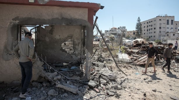 GAZA CITY, GAZA, PALESTINE - MAY 07: Locals inspect the control point belonging to security forces, after it was hit by Israeli bomb attack that killed at least 2 and injured others in Gaza City, Gaza, Palestine on May 07, 2026. (Photo by Abdalhkem Abu Riash/Anadolu via Getty Images)