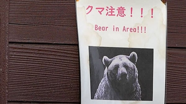 A bear warning sign displayed near a forest in Akita Prefecture, Japan last year