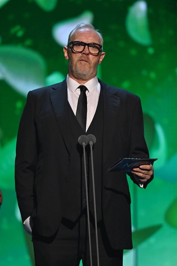 LONDON, ENGLAND - SEPTEMBER 10: (EXCLUSIVE COVERAGE) Greg Davies presents the 'Comedy' Award onstage during the NTA's 2025 at The O2 Arena on September 10, 2025 in London, England. (Photo by Jeff Spicer/Getty Images for the NTA's)