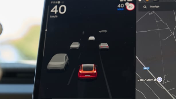 The tablet of the new Tesla Model 3. (Photo by Matteo Della Torre/NurPhoto via Getty Images)