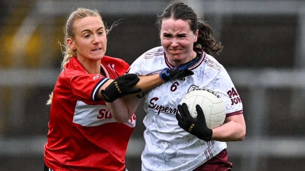 Nicola Ward of Galway in action against Grace Murphy of Cork during the Lidl Ladies National Football League Division 1 final match between Cork and Galway at TUS Gaelic Grounds, Limerick. 