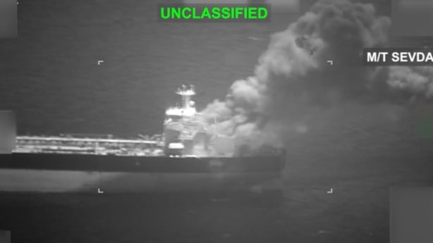 A US Centcom grab purporting to show an attack on an Iranian tanker