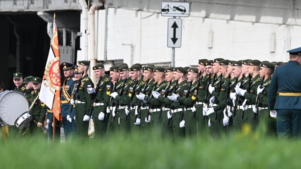 Russian troops units gather side by side in Moscow