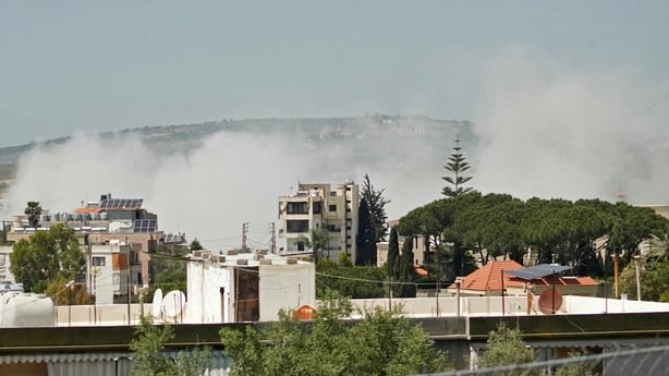 Smoke rising over Nabatieh in southern Lebanon