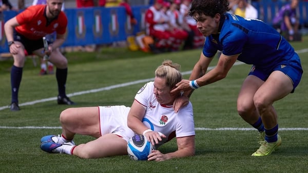 Marlie Packer of England scores a try during the Women's Guinness Six Nations 2026 match between Italy and England at Stadio Sergio Lanfranchi on May 09, 2026 in Parma, Italy.