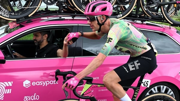 Darren Rafferty of Ireland and Team EF Education - EasyPost competes during the 109th Giro d'Italia 2026, Stage 2 a 221km stage from Burgas to Veliko Tarnovo / #UCIWT / on May 09, 2026 in Veliko Tarnovo, Bulgaria.