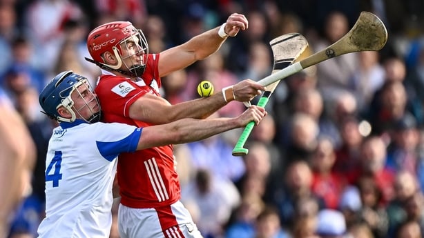 Brian Hayes of Cork in action against Aaron O'Neill of Waterford during the Munster GAA Senior Hurling Championship Round 3 match between Waterford and Cork at Azzurri Walsh Park in Waterford. 