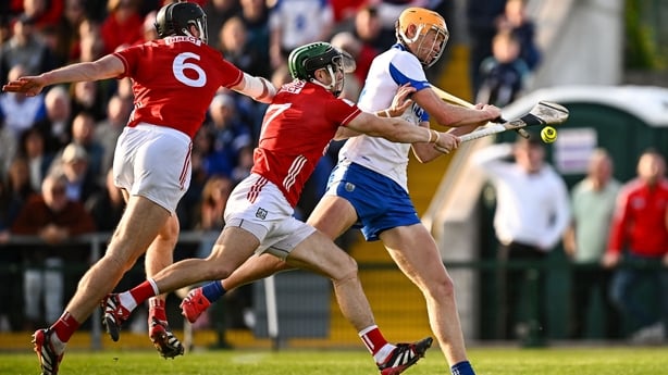 Sean Walsh of Waterford is tackled by Mark Coleman of Cork during the Munster GAA Senior Hurling Championship Round 3 match between Waterford and Cork at Azzurri Walsh Park in Waterford. 