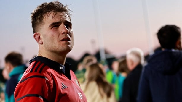 9 May 2026; Alex Kendellen of Munster dejected after his side's defeat in the United Rugby Championship match between Connacht and Munster at Dexcom Stadium in Galway. Photo by Thomas Flinkow/Sportsfile
