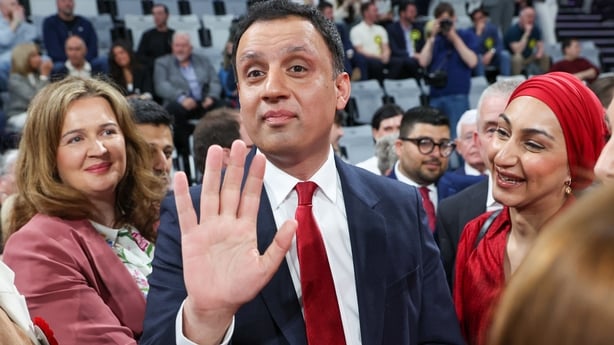 Scottish Labour leader Anas Sarwar with his wife, right, and supporters at the count and cheered by supporters at Glasgow International Arena on May 8, 2026 in Glasgow, Scotland. The 2026 Scottish Parliament election will elect 129 MSPs. It is the first election using new voting boundaries and featu