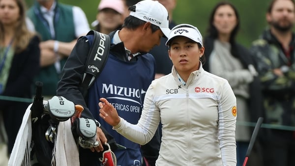 Jeeno Thitikul of Thailand reacts on the 17th green during the third round of the Mizuho Americas Open 2026 at Mountain Ridge Country Club on May 09, 2026 in West Caldwell, New Jersey.