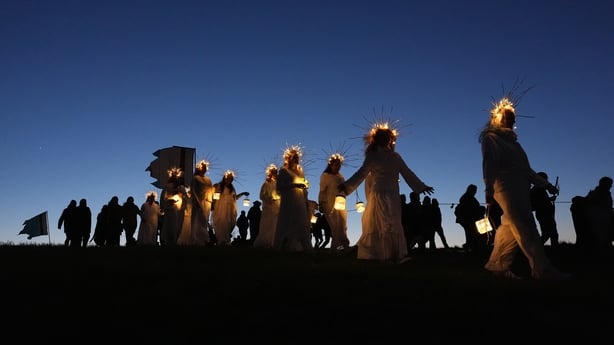 Performers during the Bealtaine Fire Festival at the Hill of Uisneach