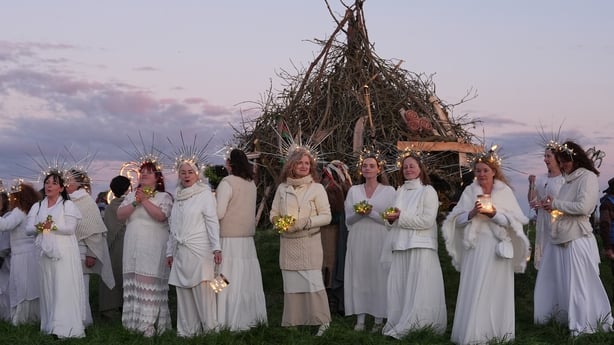 Performers during the Bealtaine Fire Festival at the Hill of Uisneach