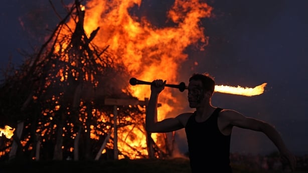 Performers during the Bealtaine Fire Festival at the Hill of Uisneach 