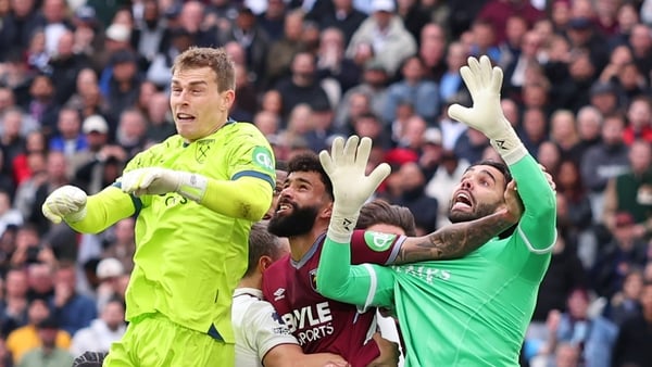 Arsenal goalkeeper David Raya during the Premier League match between West Ham United and Arsenal at London Stadium on May 10, 2026 in London, England.