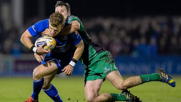 4 January 2014; Ian Madigan, Leinster, is tackled by Jack Carty, Connacht. Celtic League 2013/14, Round 12, Connacht v Leinster. The Sportsground, Galway. Picture credit: Stephen McCarthy / SPORTSFILE