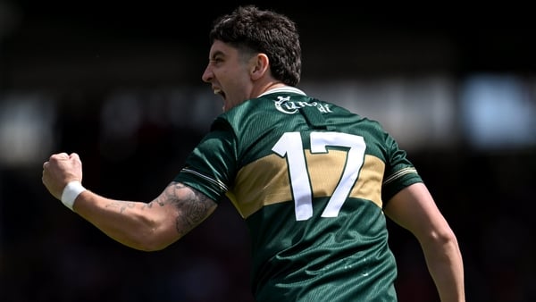Tony Brosnan of Kerry celebrates scoring a point during the Munster GAA Football Senior Championship final