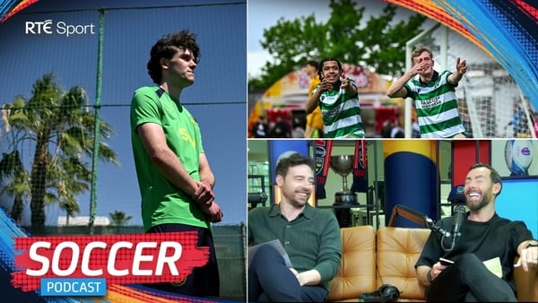 The RTE Soccer Podcast thumbnail for 11 May 2026 featuring (clockwise from left), Rory Finneran, Victor Ozhianvuna, Michael Noonan, Richie Towell and Barry Murphy.