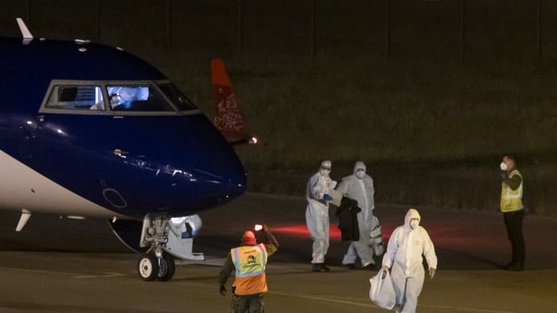 Passengers from the hantavirus-stricken cruise ship MV Hondius arrive at Eindhoven Airport on May 12, 2026, after being evacuated from Tenerife on chartered flights organized by the Dutch government.The cruise ship experienced an outbreak of hantavirus, with the World Health Organization confirming 
