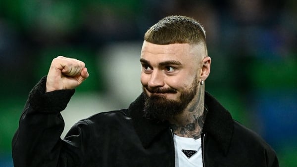 10 October 2025; IBF World Welterweight Champion Lewis Crocker before the FIFA World Cup 2026 qualifier match between Northern Ireland and Slovakia at Clearer Twist National Football Stadium at Windsor Park in Belfast. Photo by Ramsey Cardy/Sportsfile