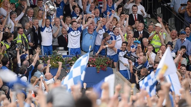 21 July 2013; Monaghan captain Owen Lennon lifts the cup. Ulster GAA Football Senior Championship Final, Donegal v Monaghan, St Tiernach's Park, Clones, Co. Monaghan. Picture credit: Brian Lawless / SPORTSFILE