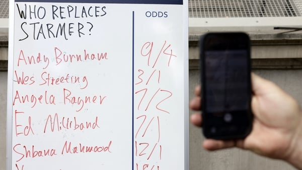 A betting company's odds on contenders to be the next leader of Britain's Labour party