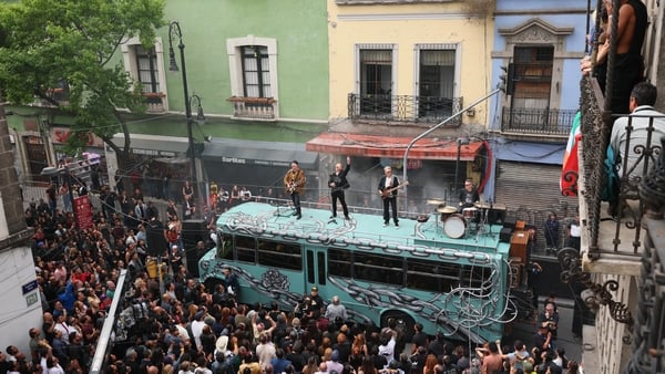 U2 filming the video for Street of Dreams in Mexico City. Photo: Hector Vivas/Getty Images for U2