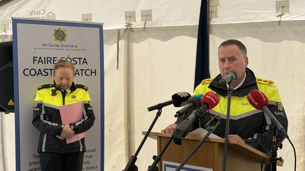 Chief Supt Vincent O'Sullivan speaks from a rostrum at the relaunch of the Garda Coast Watch in Castletownbere