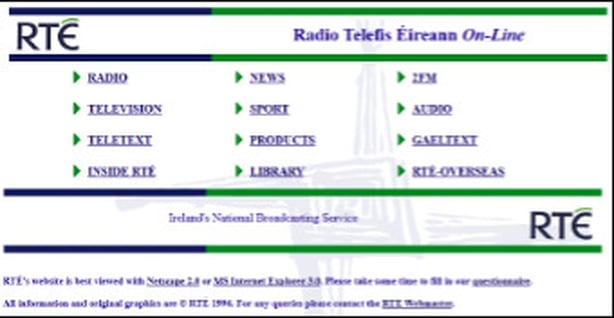 Screen grab of RTE.ie in 1996